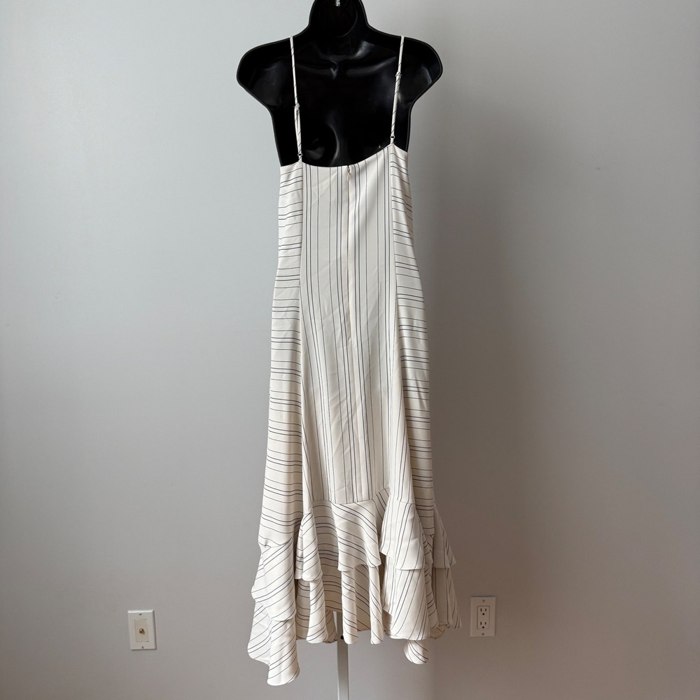 Prose & Poetry Coastal Academia Pinstripe Ruffle Tiered Midi Dress S Cream - Picture 7 of 7